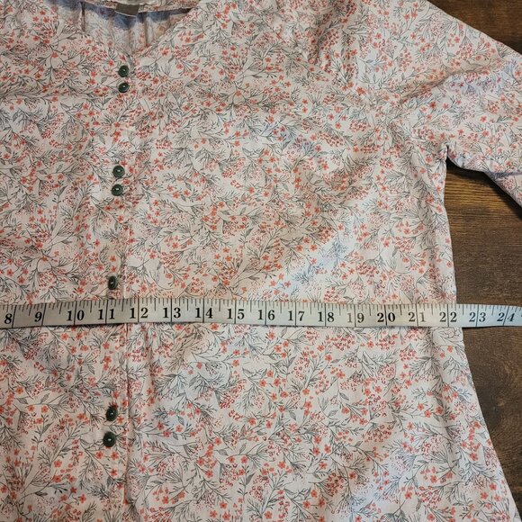 CJ Banks Ditzy Floral Top 1X Ruffle 3/4 Sleeve Button Front Pleated Cotton Boho - Picture 7 of 10